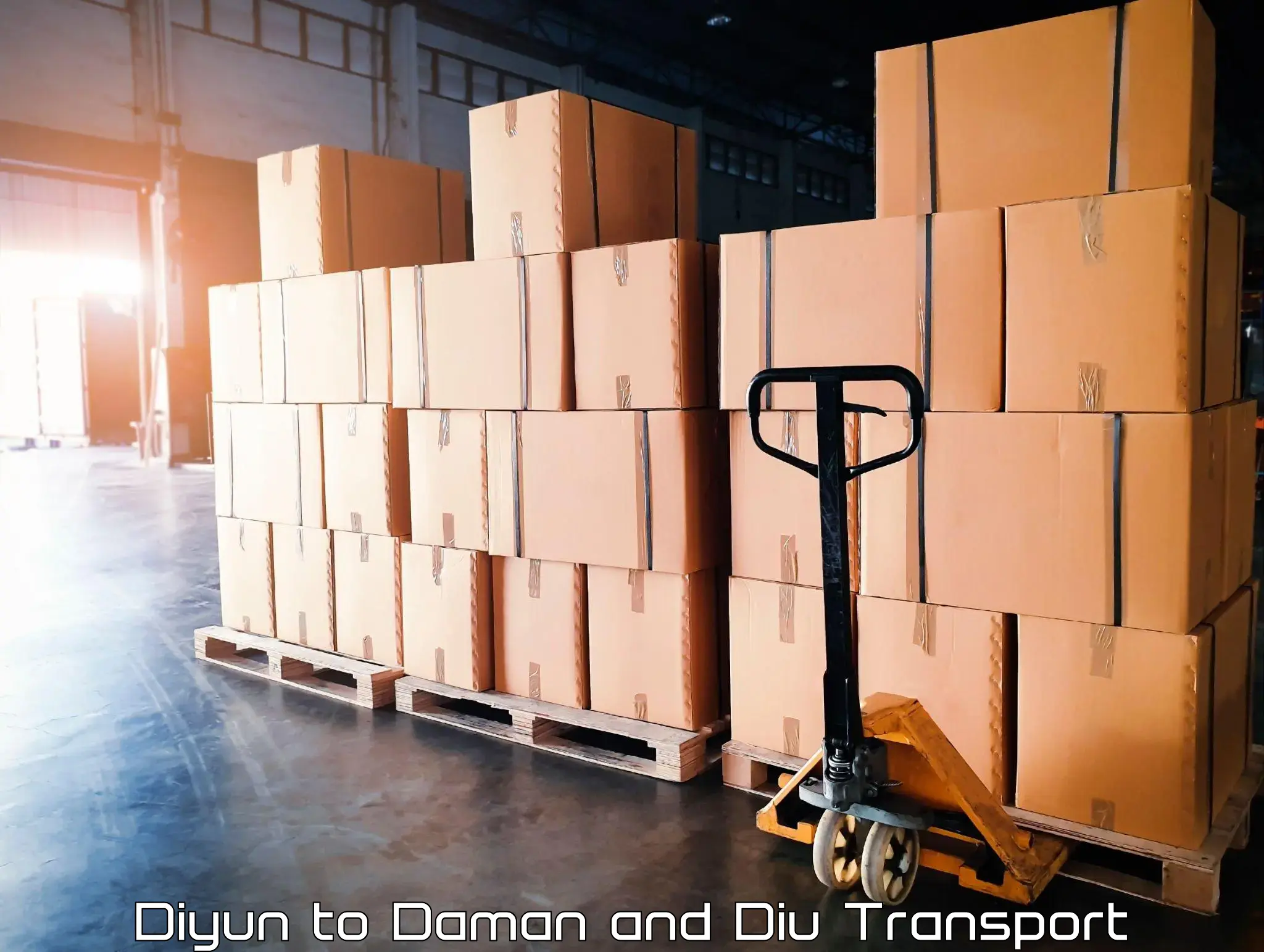 Two wheeler transport services Diyun to Daman