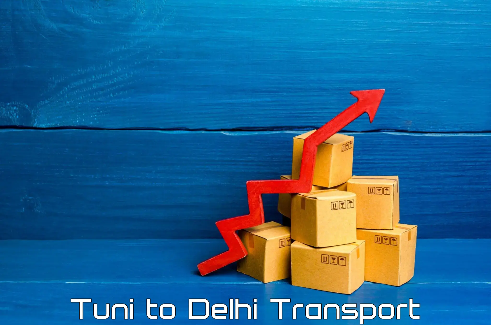 Lorry transport service Tuni to East Delhi